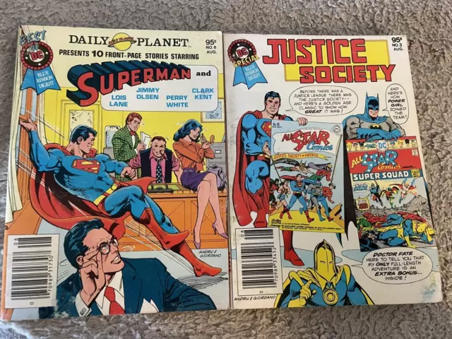 Lot Of 2 DC Blue Ribbon Digest SUPERMAN No 6 & Justice Society No 3 Comics 1980