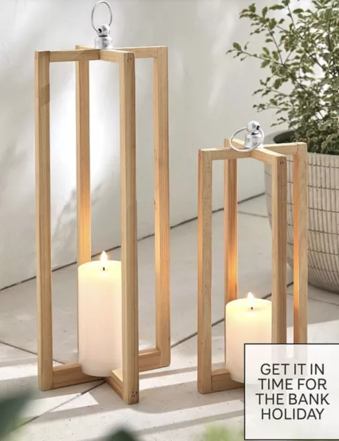 Pair of Wooden Lanterns - Brand new - Include LED Candles