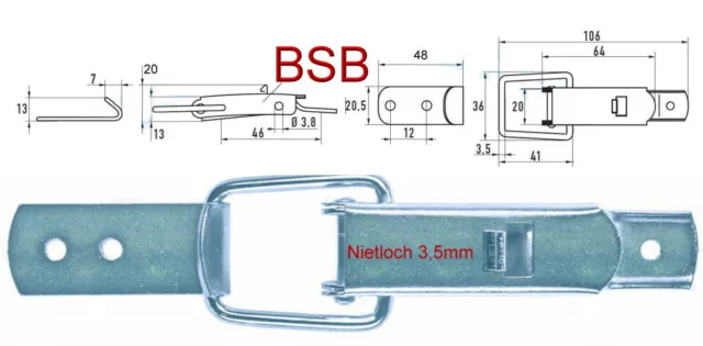 Spannverschluss Nietloch Ø 3,5 mm EDELSTAHL mit geradem Haken Kistenverschluss