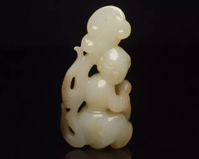 Certifie Natural Hetian Jade Handcarved Exquisite Boy Ruyi Statue 14590