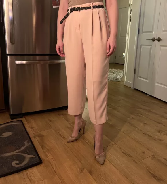 Valentine Pink Vince Camuto High Waisted Wide Pleated Leg  Belted Culotte Pants