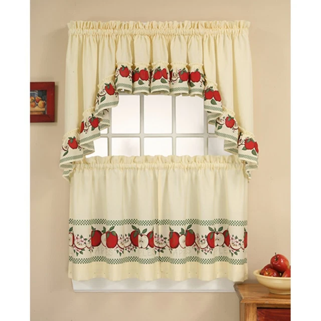 CHF & You Red Delicious Country Apples 3-Piece Window Curtain Tier Set, 56 in...