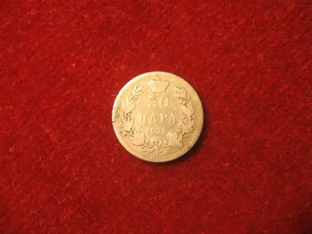 1875, 50 Para,   Fine . Milan I,  Serbien / Serbia. Silber