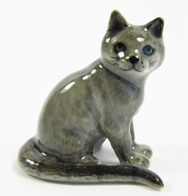 Miniature Porcelain Hand Painted Russian Blue Cat Figurine