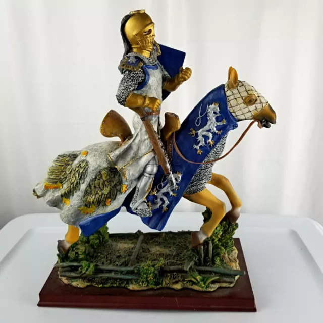 Medieval Knight on Horse Collectible Statue Figurine 14" x 13.5" Resin Blue