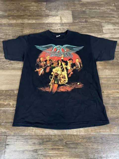 Vintage Aerosmith T-Shirt Mens XL Black Rockin The Joint Music Band Tour Concert