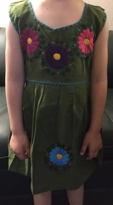 Handmade embroidered Toddler Girl Peasant Floral Dress Otomi Sleeveless Mexican
