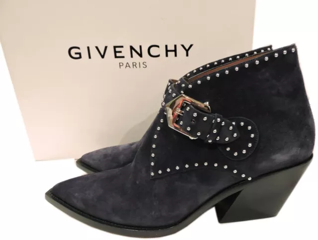 Sz 36 Givenchy Elegant Boots Studded Navy Suede Western Ankle Booties Shoes