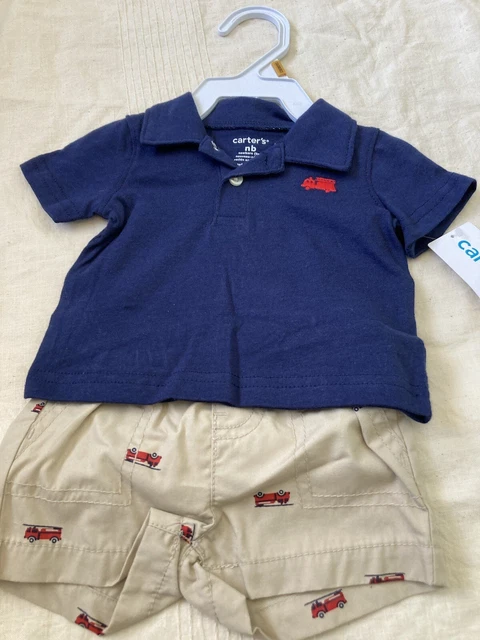 Carters baby boy 2 piece fire truck short outfit size NB NWT