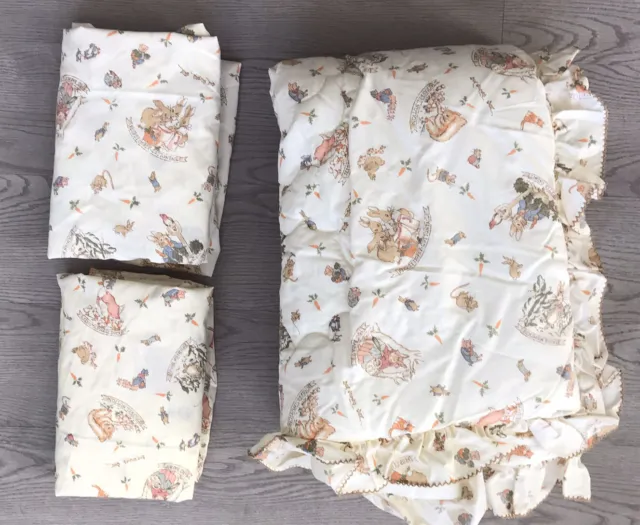 Ropa de cama para bebé de colección Beatrix Potter Quiltex 3 piezas cuna Peter RABBIT EXCELENTE