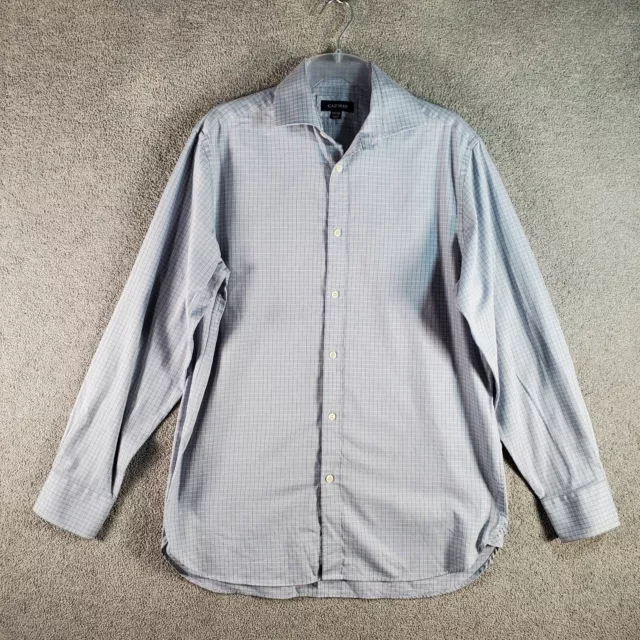 GAZMAN Shirt Mens Large Blue Long Sleeve Formal Plaid Button Up Dress Collared
