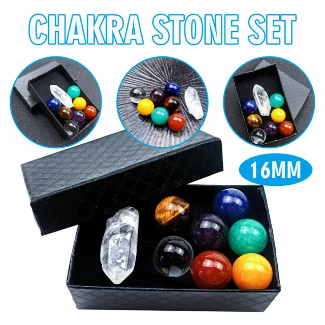 7 Chakra Stones Sphere Ball Reiki Healing Natural Gem Hexagonal Crystal Set Gift