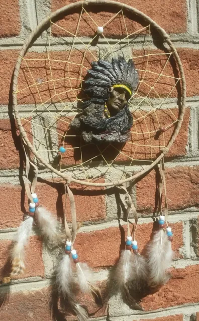 FREE S/H》20" Dream Catcher CHIEF BLACKFEATHER》Suede Beaded Wall Hanging