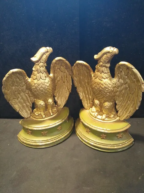 VTG Pair Sexton USA Eagle Stars Bookends Cast Iron Americana Military Patriotic