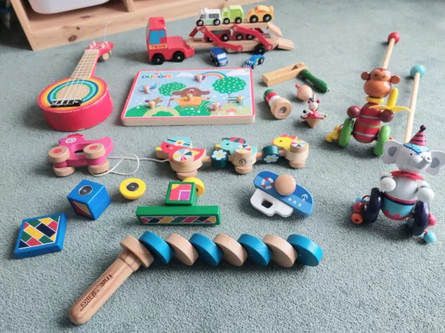 Big Bundle of Wooden Toys for Toddler*Hey Duggee puzzle with noise*Truck*Ukulele