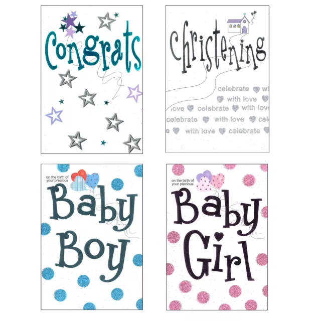 Carte de Vœux avec Enveloppe - Neuf Bébé / Baptême Choisissez Design