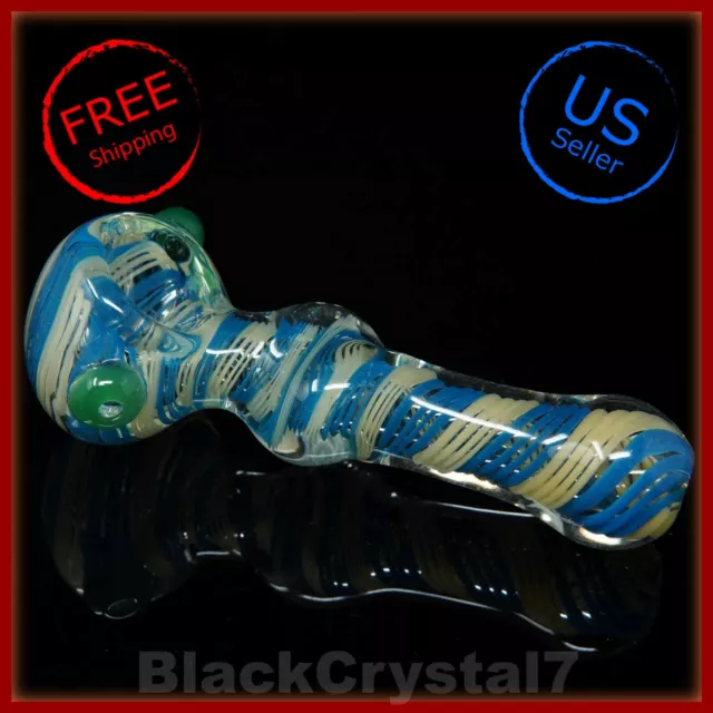 4.5" Handmade Thick Heavy Blue Yellow Swirl Tobacco Smoking Bowl Glass Pipes