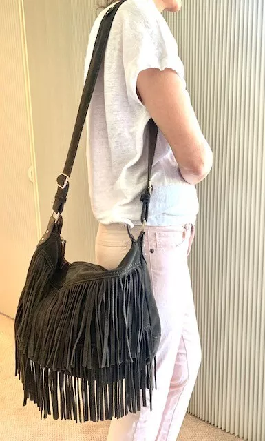 GAP Large, Fringe Purse.  Real Suede, Boho, Western, 60' style with zipper.