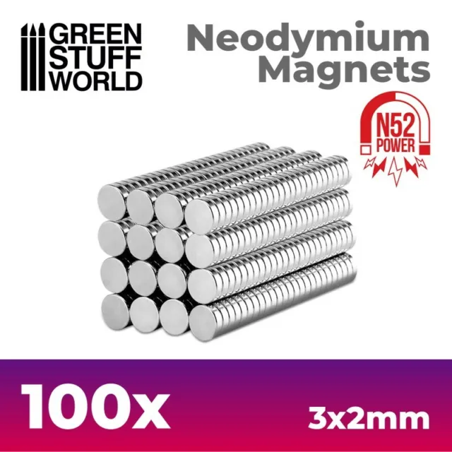 100x Magneti Neodimio - 3x2mm Dischi (N52) - calamite calamita Warhammer magnets