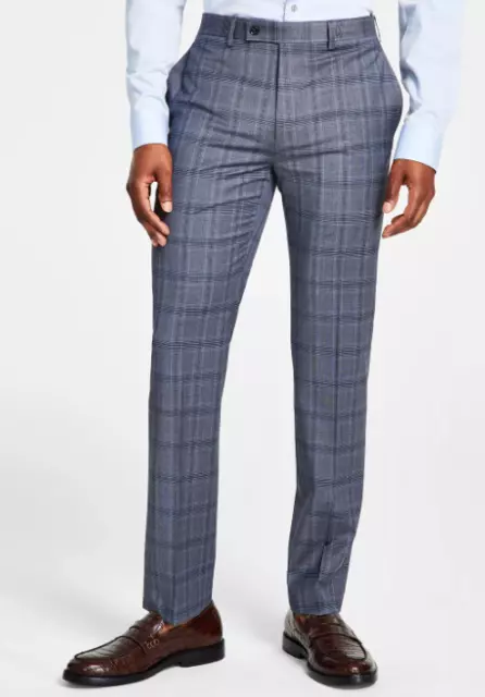 Calvin Klein Mens Slim-Fit Wool Stretch Suit Pants Grey Blue 32 x 30 US