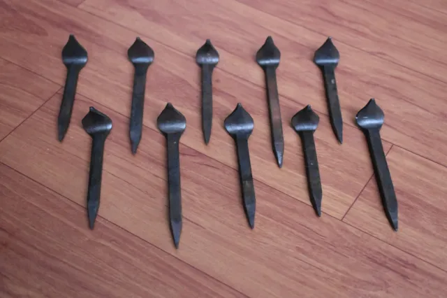 vintage blacksmith hand forged iron spikes hammered iron steel metal nails 10 pc