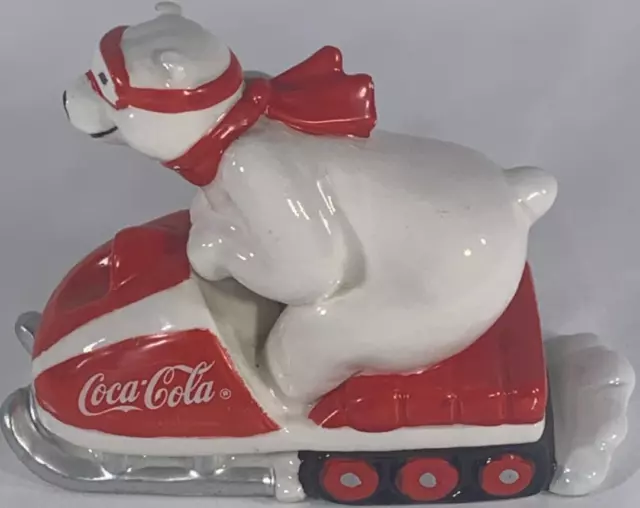 Vtg Coca Cola Polar Bear Figurine Snowmobile 157929 Ceramic Xmas Collectible 🎄