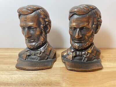 Vintage Pair Of President Abe Lincoln Bookends By Verona Bronze Cast Iron