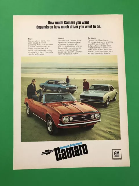 1967 Chevy Camaro Ss 396 Original Vintage Print Ad Advertisement