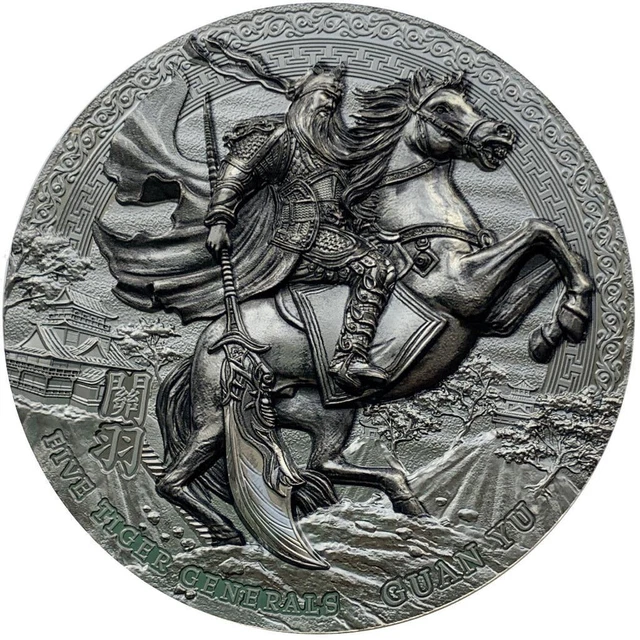 2020 Niue $5 GUAN YU Five Tiger Generals 3 Oz Black Proof Silver Coin