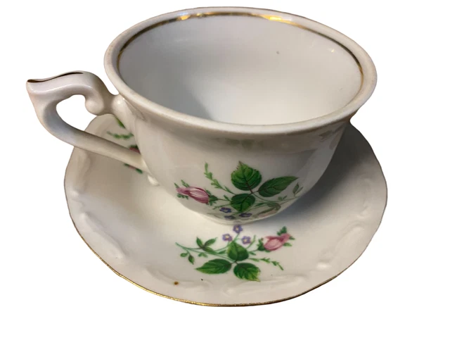 Lot De 6 Tasses à Café Avec Soucoupes - Porcelaine De Bulgarie - Motif Fleuri Shabby Chic - Occasion