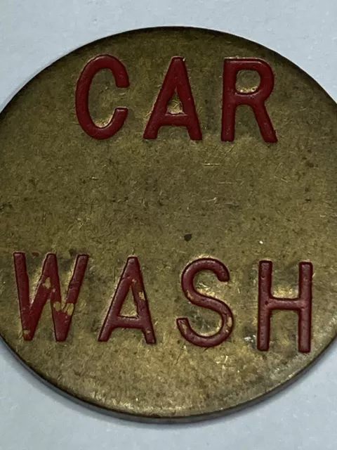 ANTIQUE CAR WASH TOKEN BRASS WITH RED LETTERING LOOK! #qf1 2