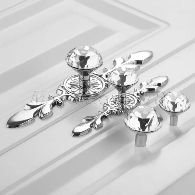 Glass Diamond Crystal Cupboard Cabinet Knob Drawer Furniture Door Handle Pull 1x
