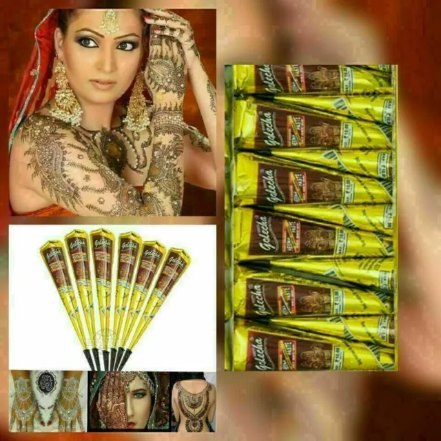 12x Henna Tattoo Paste Golecha Farbe Rotbraun Kegel Mehandi Klinisch getest 300g 3