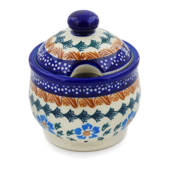 Polish Pottery Sugar Bowl 9 oz Blue Cornflower