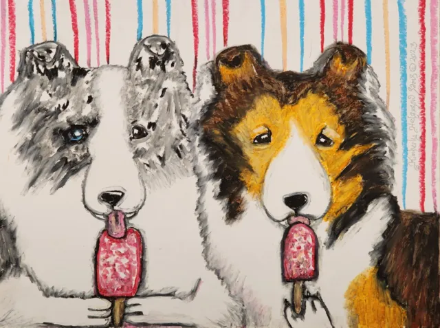 Sheltie with Popsicle Art Print 5 x 7 Dog Collectible Shetland Sheepdog by KSams