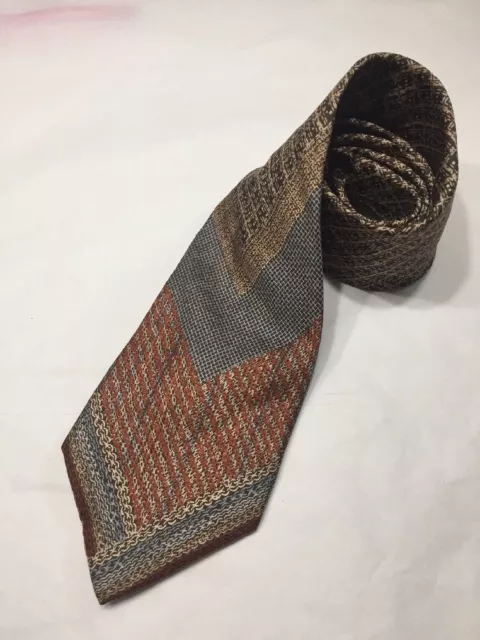True Vtg 1970s 4” Wide Tie Diagonal Bands   Chained Brown Gray Rust