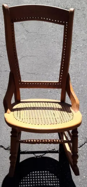 Nice Antique Child's Rocking Chair – NEEDS TLC - Solid Wood Caned Seat/Back RARE
