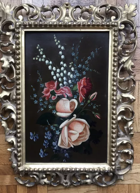 Still Life Late 19thc Early 20thc In A Hand Carved Wooden Florentine Frame (A/F)