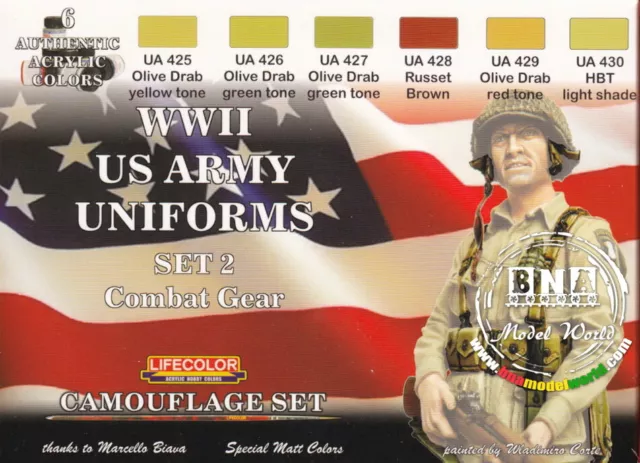 LifeColor Acrylic Colour Set - WWII US Army Uniforms 2 (22ml x 6) LC-CS18