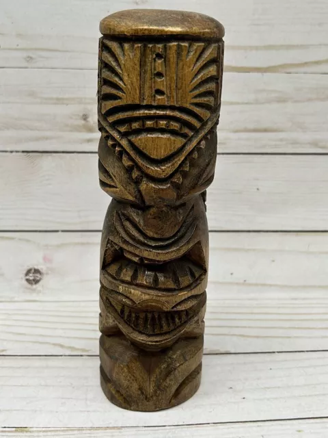 Hand Carved Wooden Tiki God Totem Pole 9" Tall - Please Read