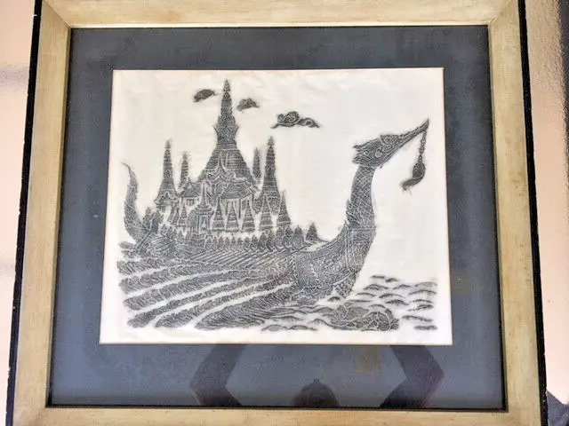 Asian artwork,Charcoal Rubbing, Royal Ship, Frame&Matt, post 1950,Southeast Asia