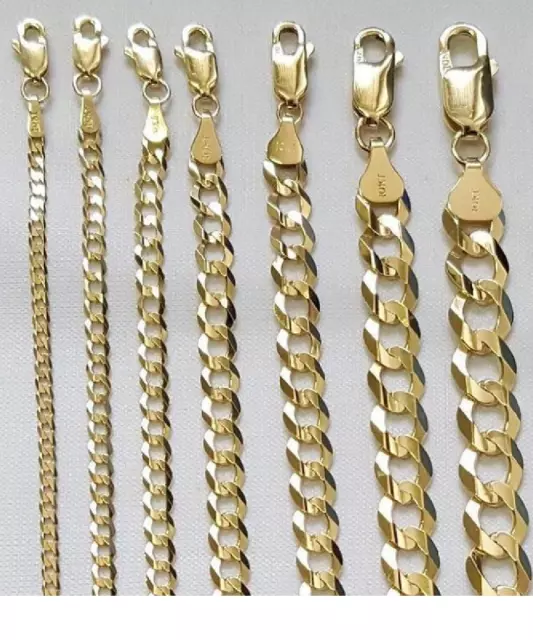 SOLID 10K Yellow Gold Men's Women 2.3mm-8.4mm Cuban Curb Link Chain Necklaces