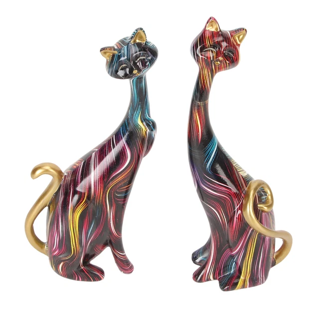 (KY146) Dipinto ad olio statue di gatto portico coppia scrivania ufficio decorazione camera da letto