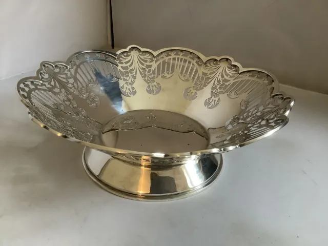 Solid Silver Pierced Fruit Bowl, James Dixon And Son, 1946, 438 Gms, 9 Ins Dia.