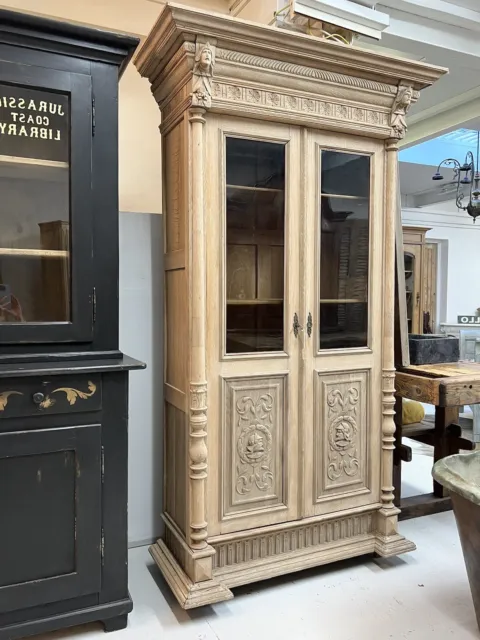 Antique Oak French Bookcase / Display Cabinet
