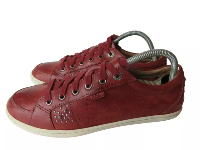 Taos Womens Shoes Sz 10 EU 41 Freedom Beige Red Leather Low Top Comfort Sneaker*