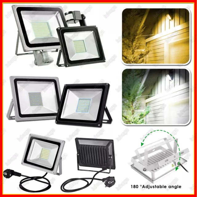 10-100W LED Fluter mit Bewegungsmelder/Stecker Aussen Strahler Scheinwerfer IP65