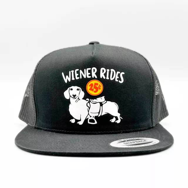 WIENER RIDES 25 Cents Trucker Hat, Funny Dachshund Dog Yupoong 6006 ...