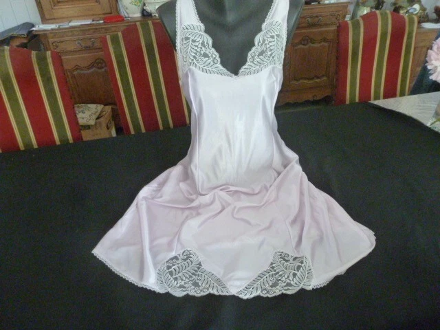 Combinaison Vintage Dentelle – Fond De Robe – Taille 50 – Gris Perle Bleuté