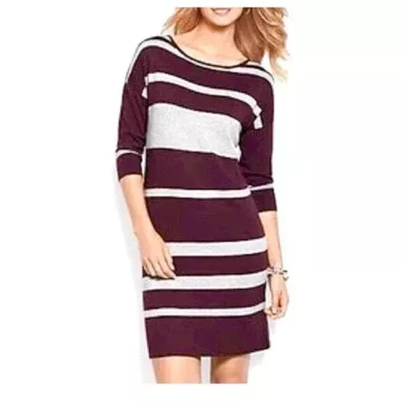 Tommy Bahama Size XS Hobart Purple & Gray Heather Stripe Pencil Sweater Dress